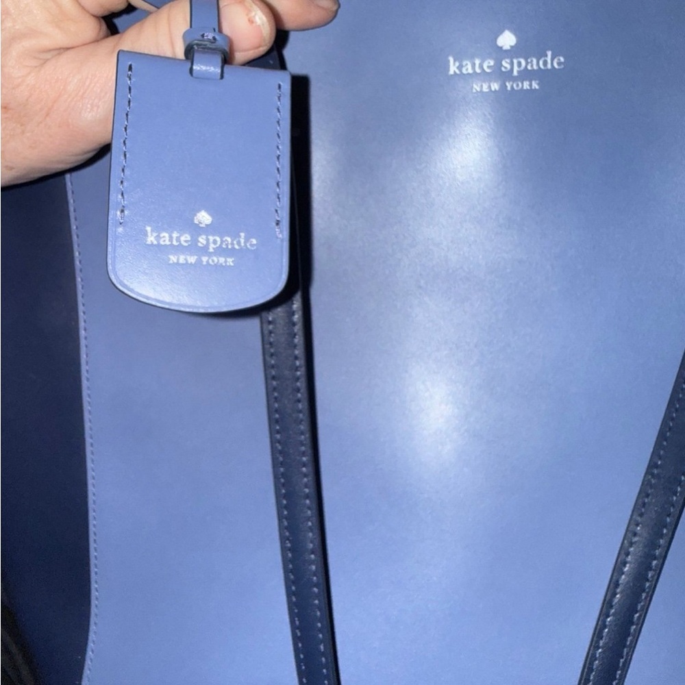 kate spade two tone blue Leather Bag Tag with Logo tag - Picture 3 of 5